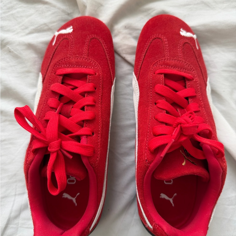 Puma Red Suede Sneakers with White Formstrip